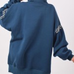 Navy blue hoodie with diamond straps on the shoulders