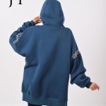 Navy blue hoodie with diamond straps on the shoulders